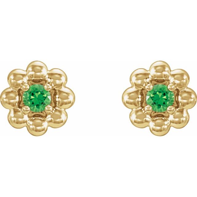 14K Yellow Lab-Grown Alexandrite Petite Flower Beaded Earrings