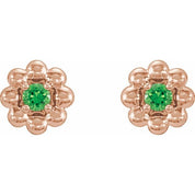14K Rose Lab-Grown Alexandrite Petite Flower Beaded Earrings