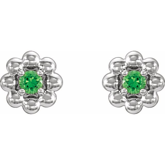 Sterling Silver Lab-Grown Alexandrite Petite Flower Beaded Earrings