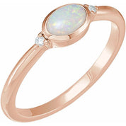 14K Rose Natural White Opal & .03 CTW Natural Diamond Ring