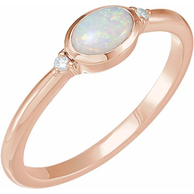 14K Rose Natural White Opal & .03 CTW Natural Diamond Ring