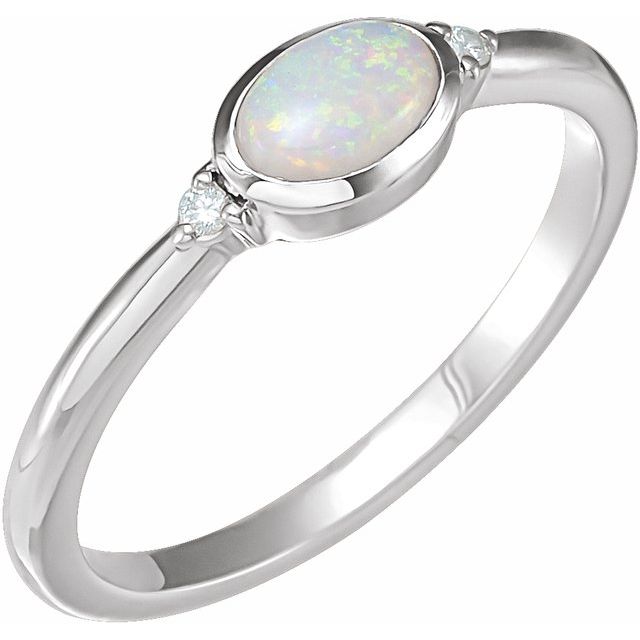 Platinum Natural White Opal & .03 CTW Natural Diamond Ring