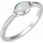 14K White Natural White Opal & .03 CTW Natural Diamond Ring
