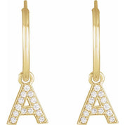 14K Yellow .05 CTW Natural Diamond Single Initial A Hoop Earring