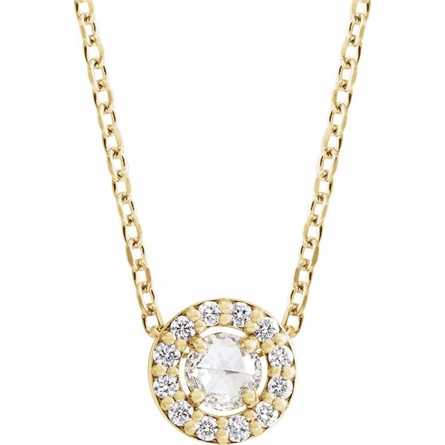 14K Yellow 1/8 CTW Rose-Cut Natural Diamond Halo-Style 16-18" Necklace