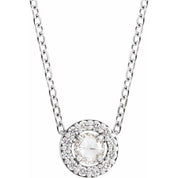 14K White 1/5 CTW Rose-Cut Natural Diamond Halo-Style 16-18" Necklace