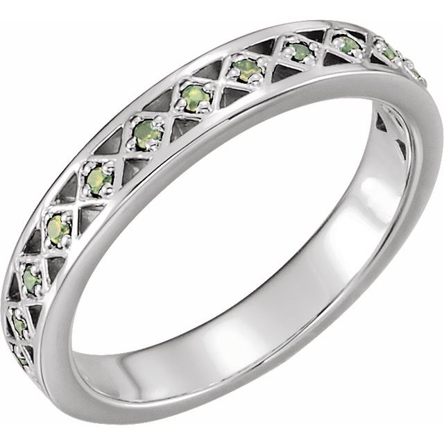 14K White Natural Peridot Stackable Ring