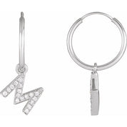 14K White .06 CTW Natural Diamond Single Initial M Hoop Earring
