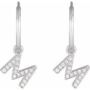 14K White .06 CTW Natural Diamond Single Initial M Hoop Earring