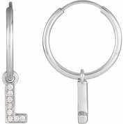 14K White .03 CTW Natural Diamond Single Initial L Hoop Earring
