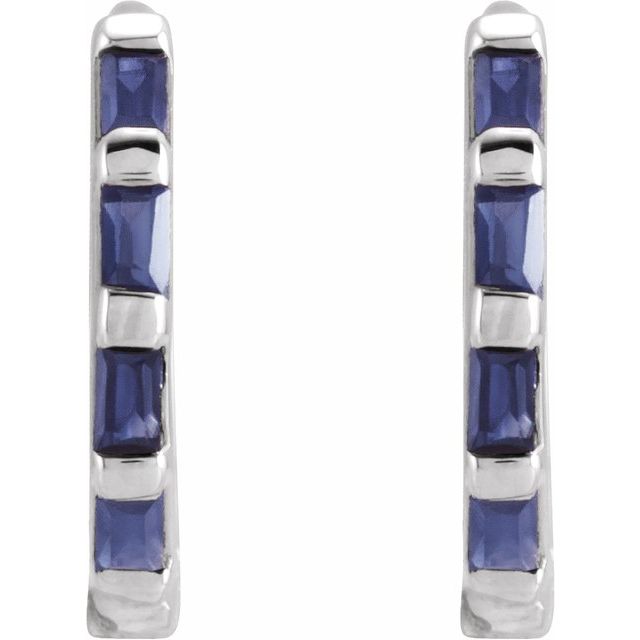 Sterling Silver Natural Blue Sapphire Huggie Earrings