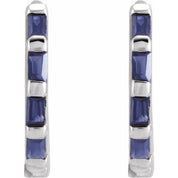 14K White Natural Blue Sapphire Huggie Earrings