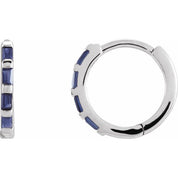 14K White Natural Blue Sapphire Huggie Earrings
