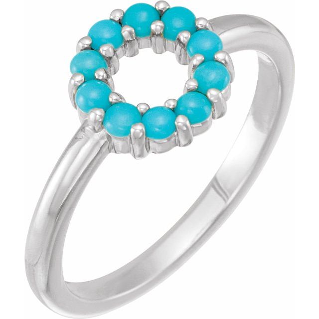 Platinum Natural Turquoise Cabochon Halo-Style Ring