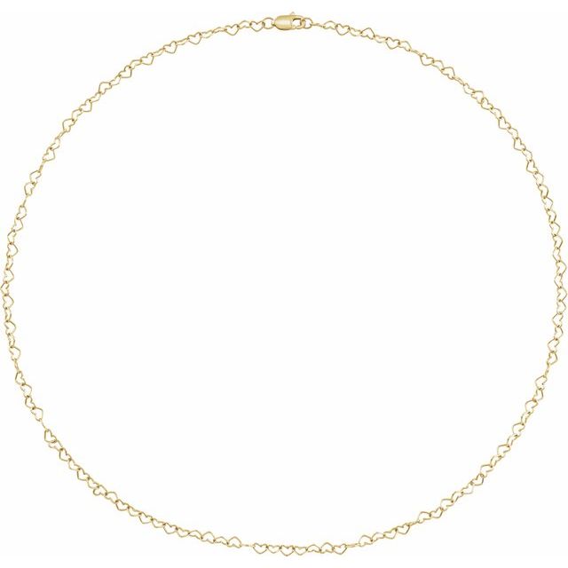 14K Yellow 3.2 mm Heart 18" Chain