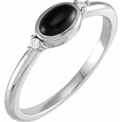 14K White 5x3 mm Round Natural Black Onyx & .03 CTW Natural Diamond Ring