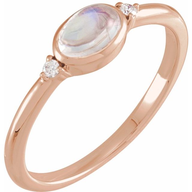 14K Rose Natural Rainbow Moonstone & .03 CTW Natural Diamond Ring