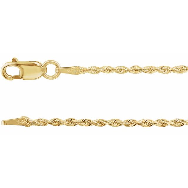 14K Yellow 1.3 mm Diamond-Cut Rope 16" Chain