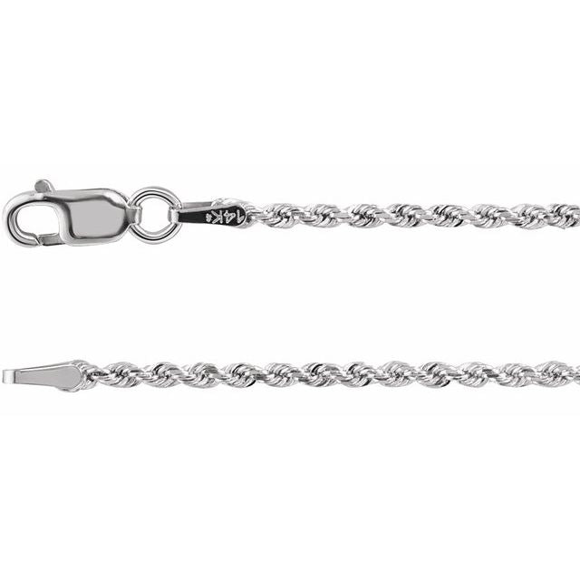 14K White 1.6 mm Diamond-Cut Rope 24" Chain