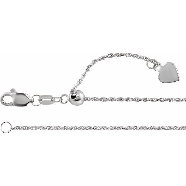 14K White 1 mm Adjustable Rope 16-22" Chain