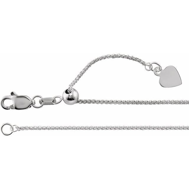 14K White 1 mm Adjustable Wheat 16-22" Chain