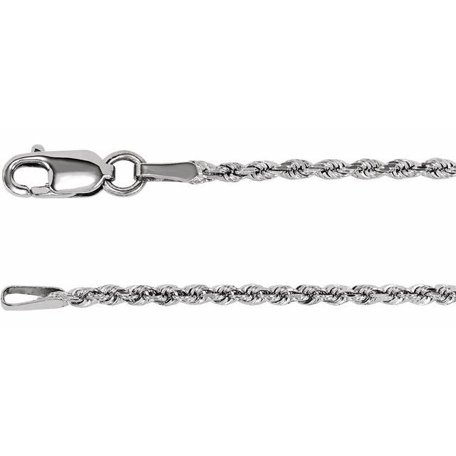 14K White 1.6 mm Diamond-Cut Rope 7" Chain
