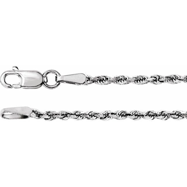 14K White  1.8 mm Diamond-Cut Rope 16" Chain