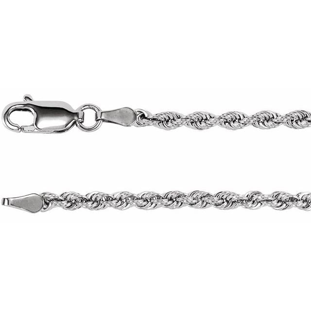 14K White 2.5 mm Rope 7" Chain