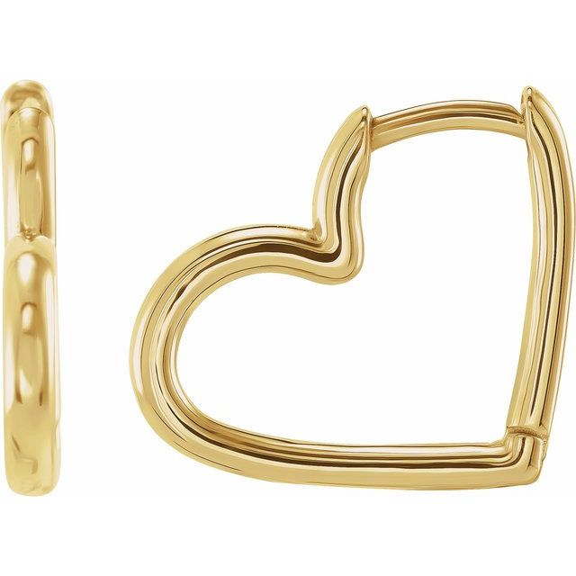 14K Yellow Hinged Heart Huggie Hoop Earrings - Part Number 88100:107:P