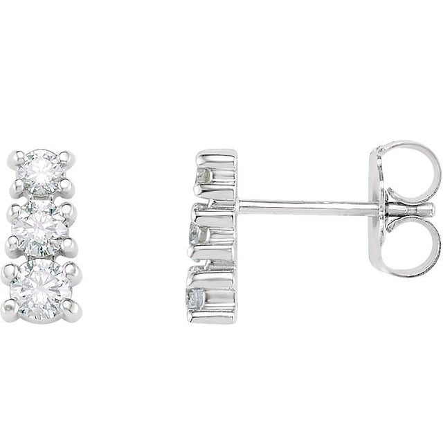 14K White 3/8 CTW Natural Diamond Three-Stone Earrings