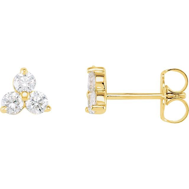 14K Yellow 1/3 CTW Natural Diamond Three-Stone Stud Earrings