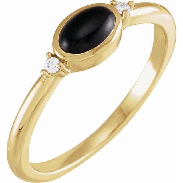 14K Yellow 5x3 mm Round Natural Black Onyx & .03 CTW Natural Diamond Ring