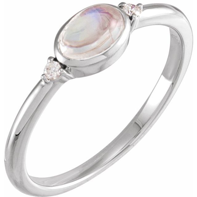 Platinum Natural Rainbow Moonstone & .03 CTW Natural Diamond Ring
