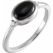 Platinum10x8 mm Round Natural Black Onyx & .03 CTW Natural Diamond Ring