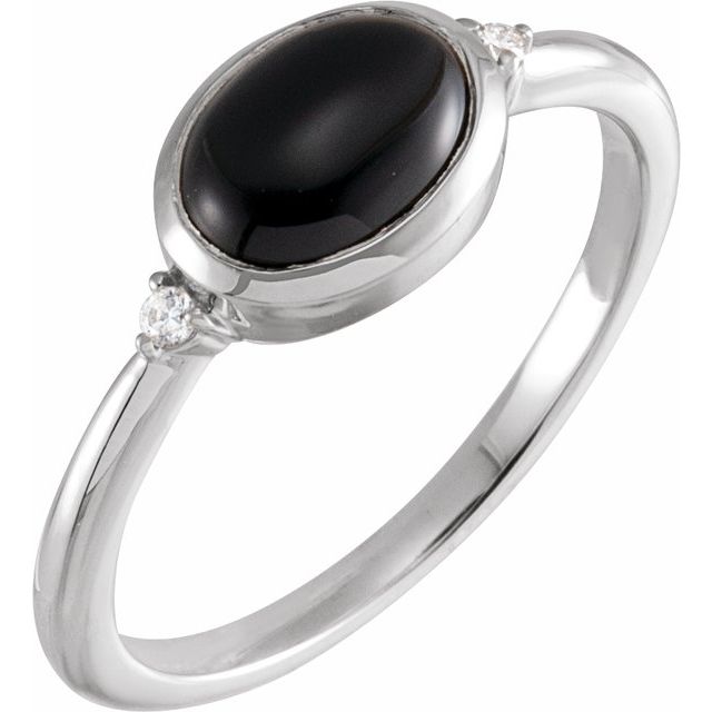 Platinum10x8 mm Round Natural Black Onyx & .03 CTW Natural Diamond Ring