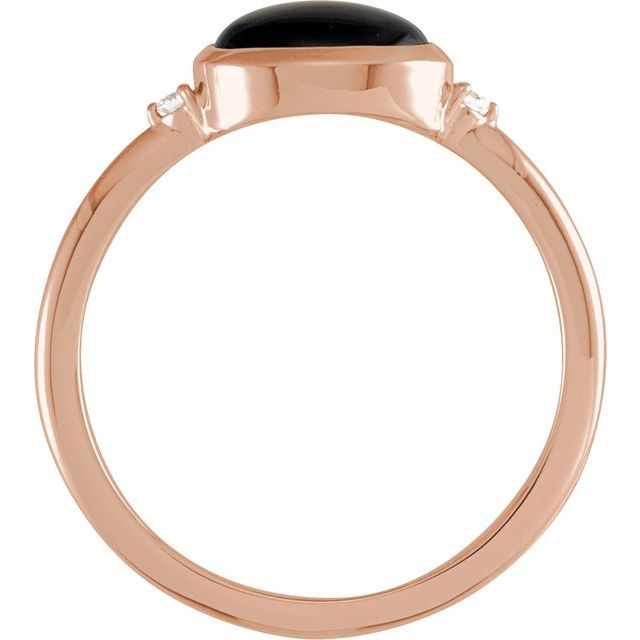 14K Rose 9x7 mm Round Natural Black Onyx & .03 CTW Natural Diamond Ring