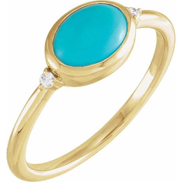 14K Yellow Natural Turquoise & .03 CTW Natural Diamond Ring