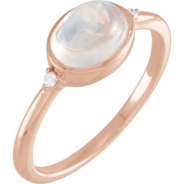 14K Rose Natural Rainbow Moonstone & .03 CTW Natural Diamond Ring
