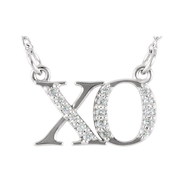 14K White .07 CTW Natural Diamond "XO" Phrase 16 1/2" Necklace