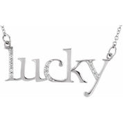 14K White .06 CTW Natural Diamond "Lucky" Phrase 16 1/2" Necklace