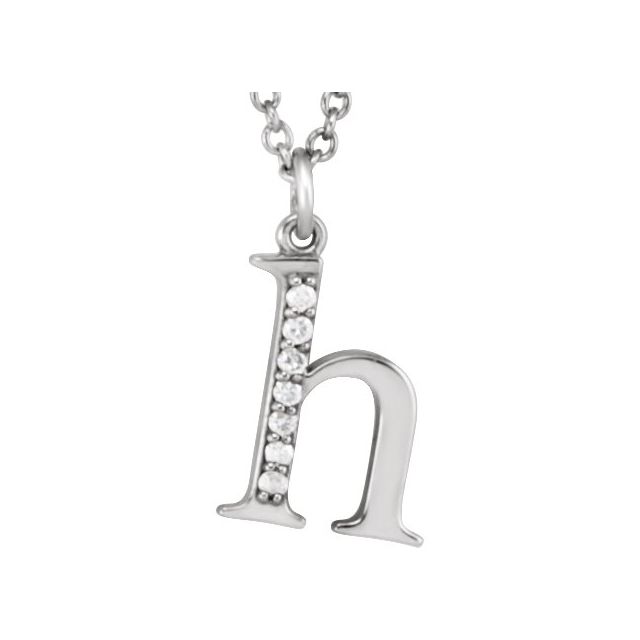 14K White .03 CTW Natural Diamond Lowercase Initial H 16" Necklace