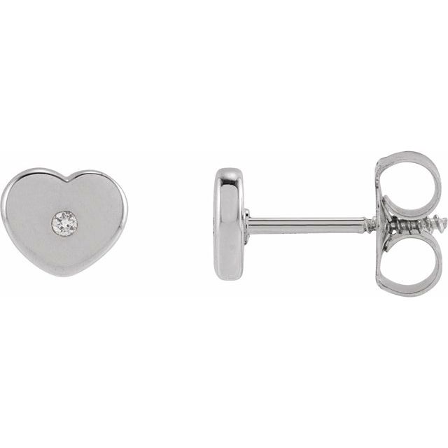 14K White .01 CTW Natural Diamond Youth Heart Earrings