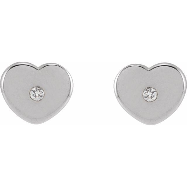 14K White .01 CTW Natural Diamond Youth Heart Earrings