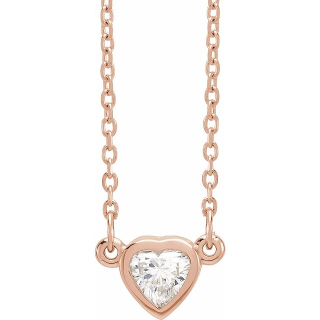 14K Rose 1/4 CT Natural Diamond Heart 16-18" Necklace