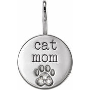 Platinum .01 CTW Natural Diamond Engraved Cat Mom Paw Print Charm/Pendant