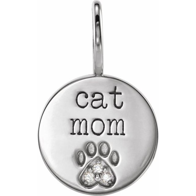 Platinum .01 CTW Natural Diamond Engraved Cat Mom Paw Print Charm/Pendant