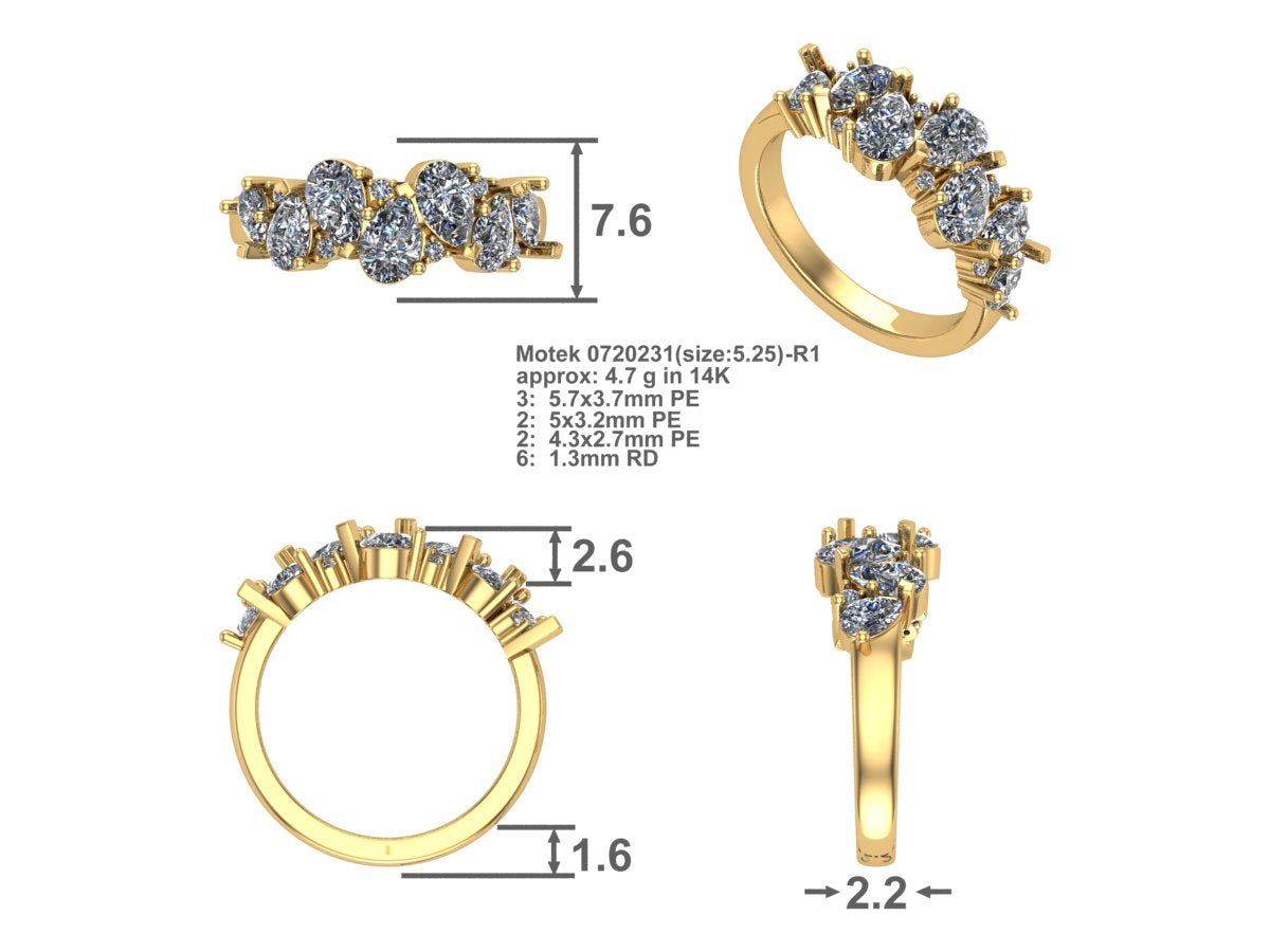 Asymmetrical pear and round Diamond Anniversary Band - Motek Jewelry