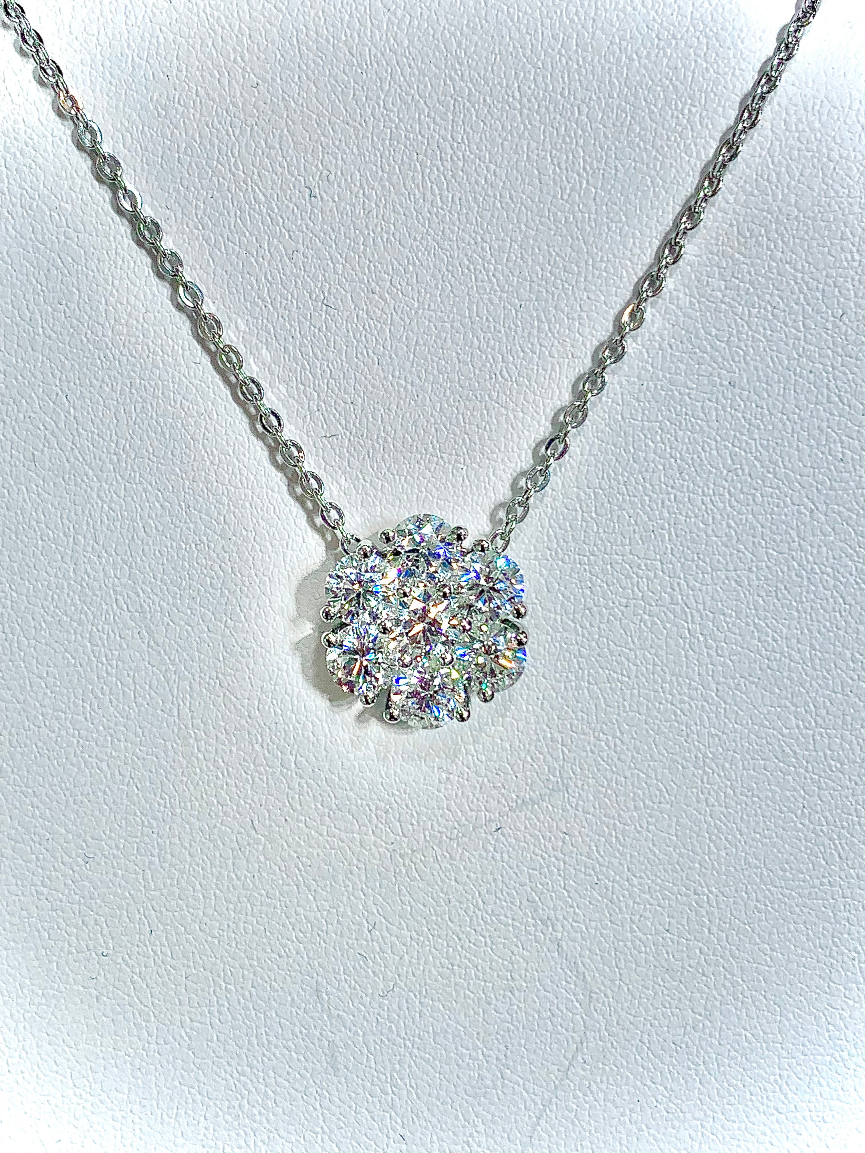 14k Gold Diamond Flower Cluster Necklace 3.85 Carats MS6101a - Motek Jewelry
