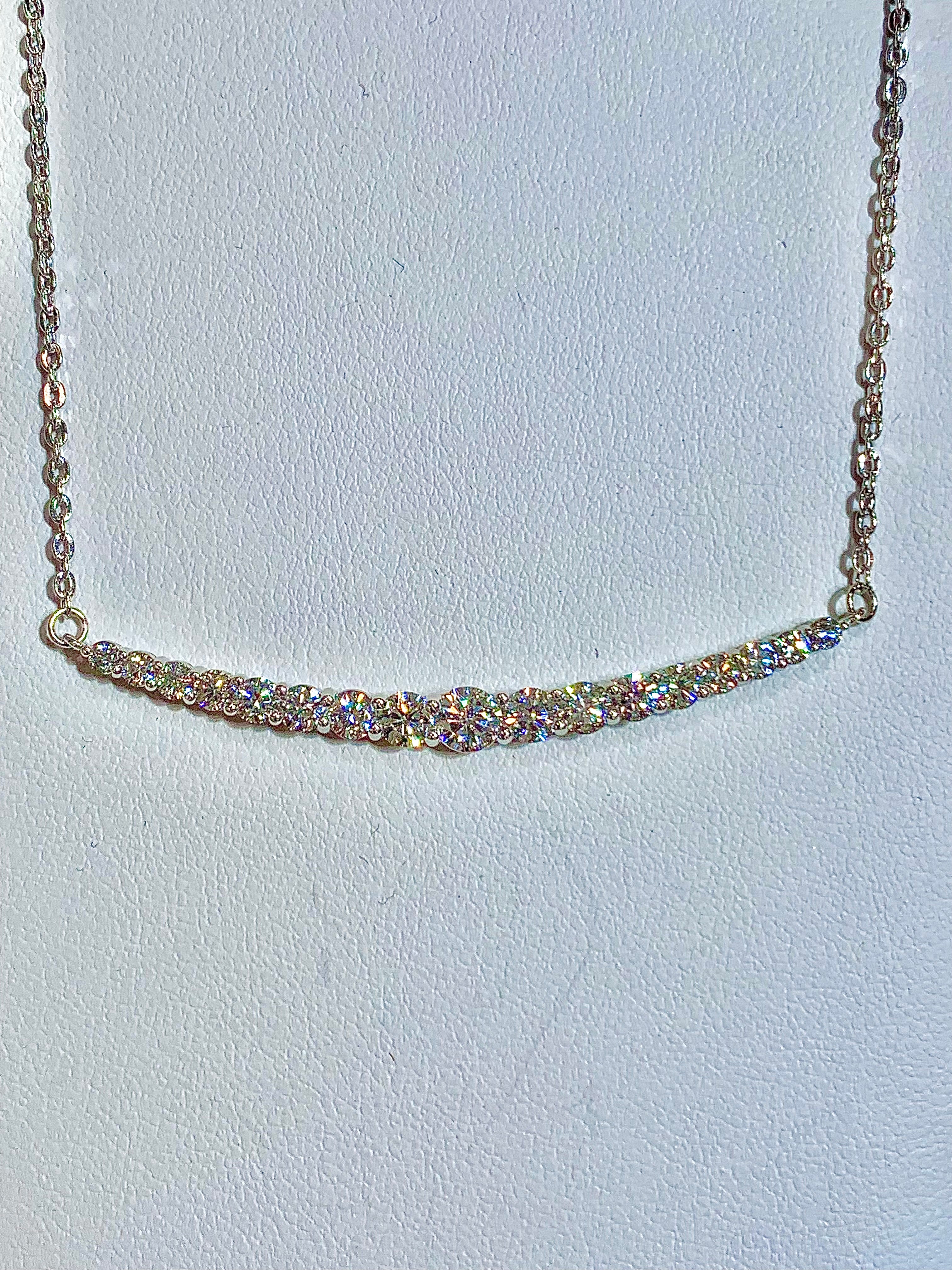 14k White Gold Graduated Diamond Pendant Necklace MS6042 - Motek Jewelry