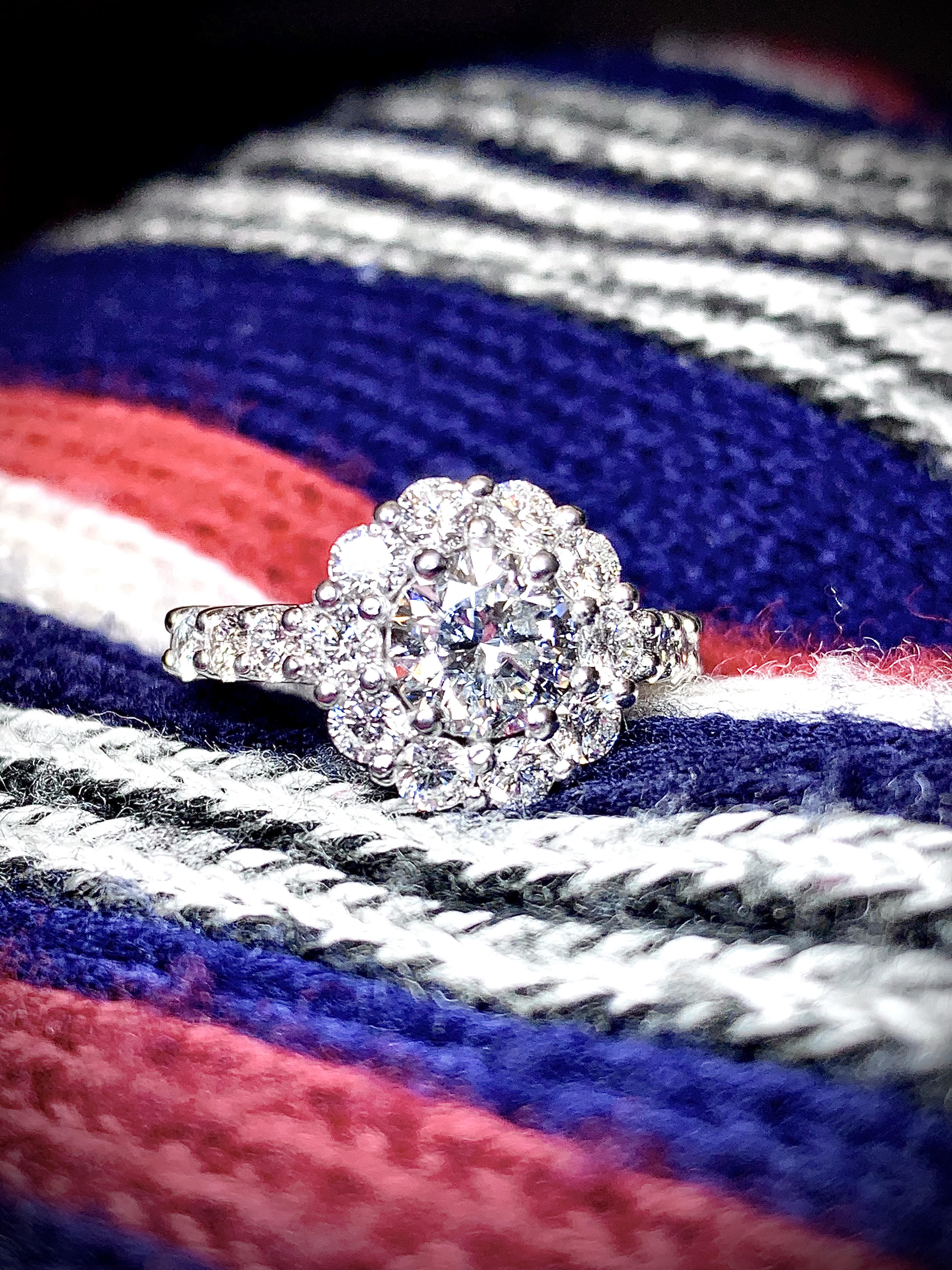 Large Halo Cluster Lab Grown Diamond Engagement Ring - Motek Jewelry